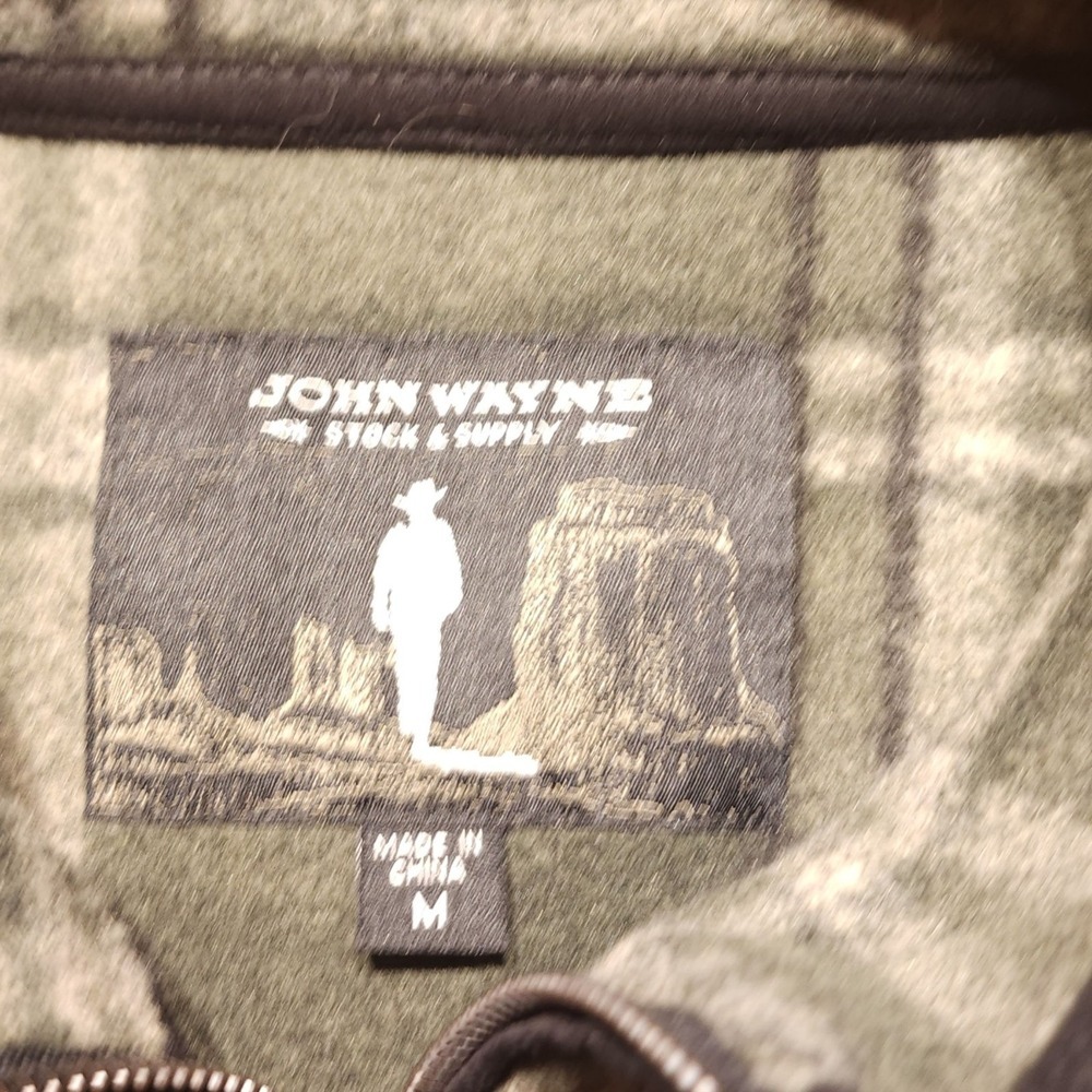 John Wayne Fleece 1/4 Zip Pullover Sweatshirt Jacket Mens Sz Medium Green Plaid - Picture 4 of 9